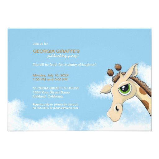 Giraffe in the Clouds Kids Birthday Party Invite