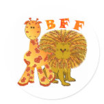 Giraffe & Lion Round Sticker