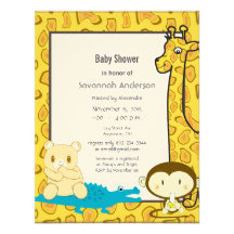 Giraffe Monkey Alligator Baby Boy Shower Invite