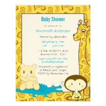 Giraffe Monkey Alligator Baby Boy Shower Invite