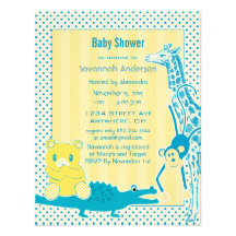 Giraffe Monkey Alligator Baby Teddy Boy Shower Custom Announcements