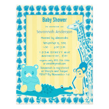 Giraffe Monkey Alligator Baby Teddy Boy Shower Announcement