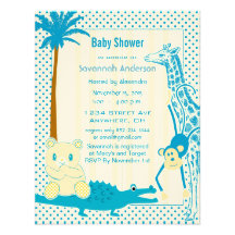 Giraffe Monkey Alligator Baby Teddy Boy Shower Custom Invitation