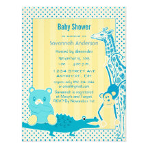Giraffe Monkey Alligator Baby Teddy Boy Shower Custom Invite