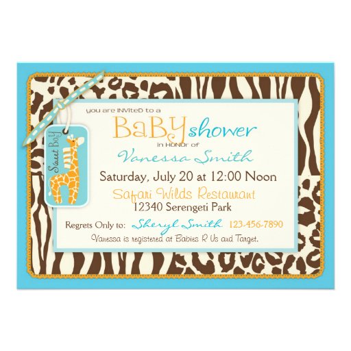 Giraffe & Pacifier Safari Animal Print Baby Shower Personalized Invitations