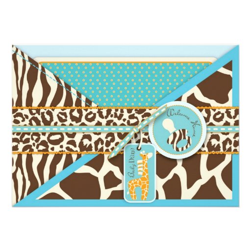 Giraffe & Pacifier Safari Animal Print Baby Shower Personalized Invitations