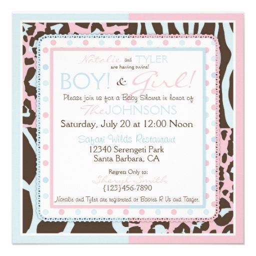 Giraffe & Pacifier Safari Animal Print Baby Shower Custom Invites