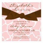 Giraffe Pattern Baby Shower Invite with Brown Bow