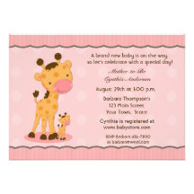 Giraffe, Pink Dots Baby Shower Invitation