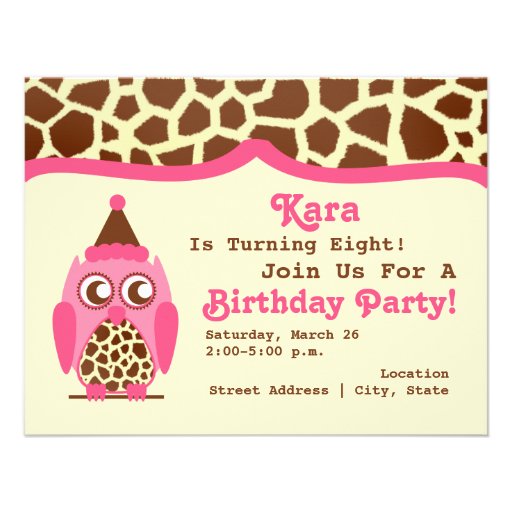Giraffe & Pink Owl Birthday Party Invite