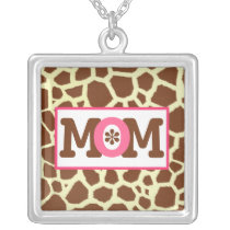 Giraffe Print And Pink Mom Necklace