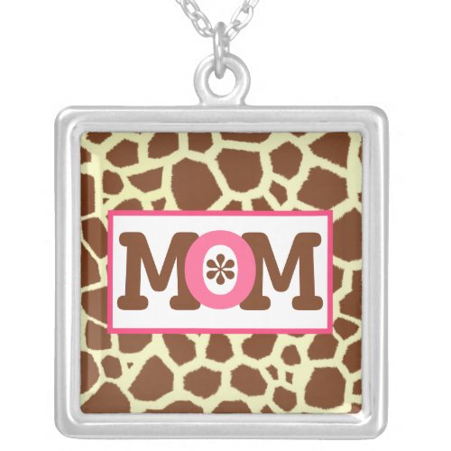 Giraffe Print And Pink Mom Necklace zazzle_necklace
