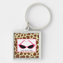 Giraffe Print And Retro Pink Sunglasses Key Chains