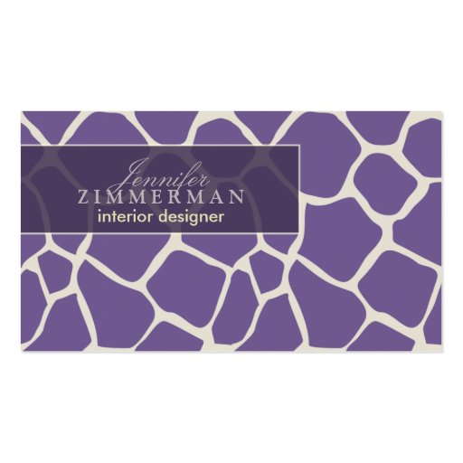 Giraffe Print Designer Business Card :: Purple (front side)