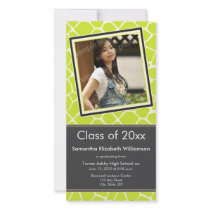 Giraffe Print Graduation Photo Announcement lime photo cards