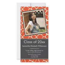 Giraffe Print Graduation Photo Announcement orange photo cards