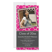 Giraffe Print Graduation Photo Announcement pink photo cards