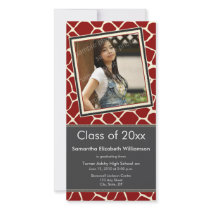 Giraffe Print Graduation Photo Announcement red photo cards