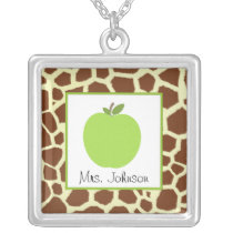 Giraffe Print  / Green Apple Personalized Teacher Personalized Necklace
