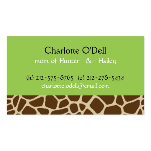 giraffe print green mommy card business card