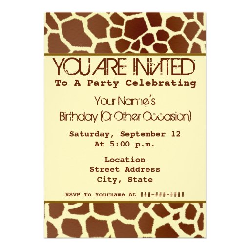 Giraffe Print Party Invitation