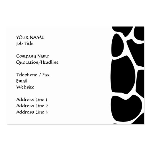 Giraffe Print Pattern. Animal Print Design, Black Business Card Template (front side)