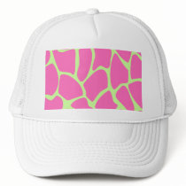 Giraffe Print Pattern, Bright Pink and Lime Green Mesh Hat