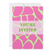 Giraffe Print Pattern, Bright Pink and Lime Green Personalized Announcements