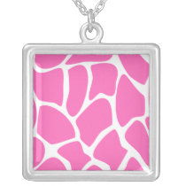 Giraffe Print Pattern in Bright Pink. Custom Necklace
