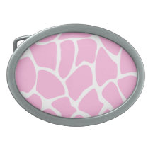 Giraffe Print Pattern in Candy Pink. Oval Belt Buckles