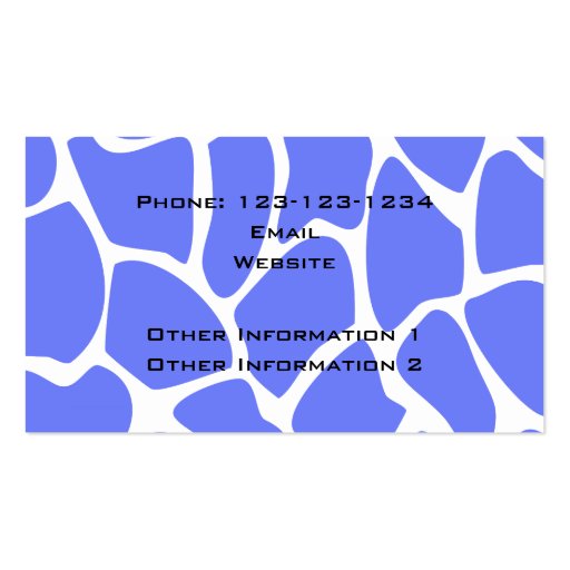 Giraffe Print Pattern in Cornflower Blue. Business Card Template (back side)