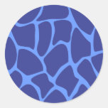 Giraffe Print Pattern in Dark Blue. Round Stickers