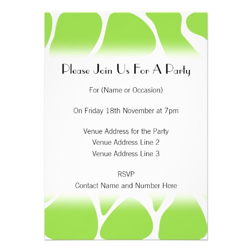 Giraffe Print Pattern in Lime Green. Custom Invites