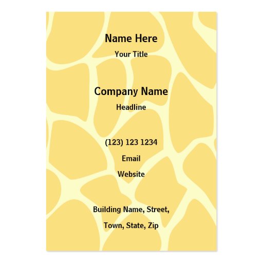 Giraffe Print Pattern in Yellow. Business Card (front side)