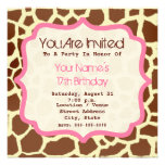 Giraffe Print & Pink Birthday Party Invitation