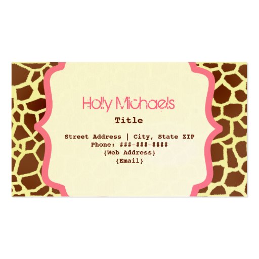 Giraffe Print & Pink Business Card (back side)