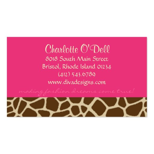 giraffe print pink business card templates (front side)