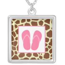 Giraffe Print  / Pink Flip Flops Necklace