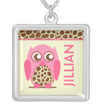 Giraffe Print & Pink Owl Personalized Necklace