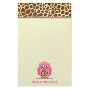 Giraffe Print & Pink Owl Stationery stationery