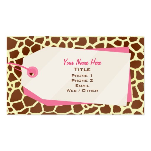 Giraffe Print & Shopping Tag Retail Business Card (back side)