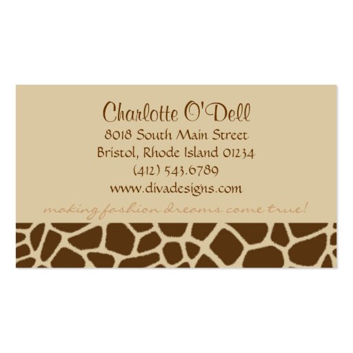 giraffe print tan business card