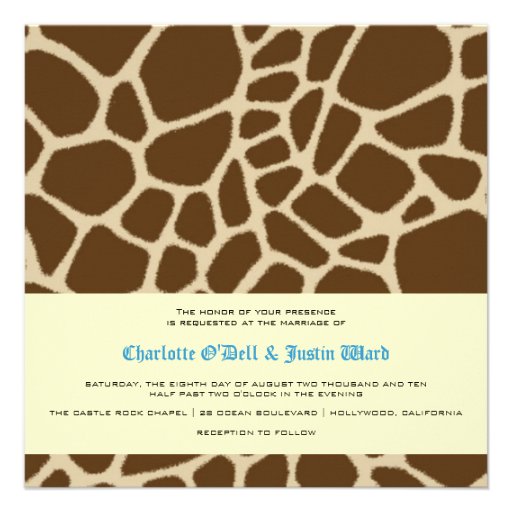 giraffe print; wedding personalized invitation