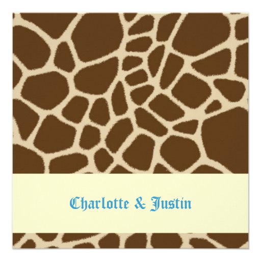 giraffe print; wedding personalized invitation