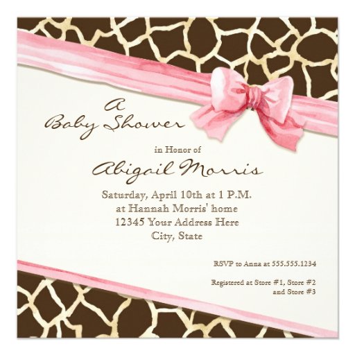 Giraffe Skin Pattern Ribbon n Bow Baby Girl Invite