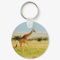 Giraffe walking Masai Mara Plains, Kenya keychain by Rowood Giraffe walking Masai Mara Plains, Kenya keychain