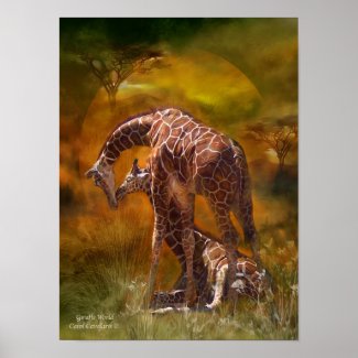 Giraffe World Art Poster print