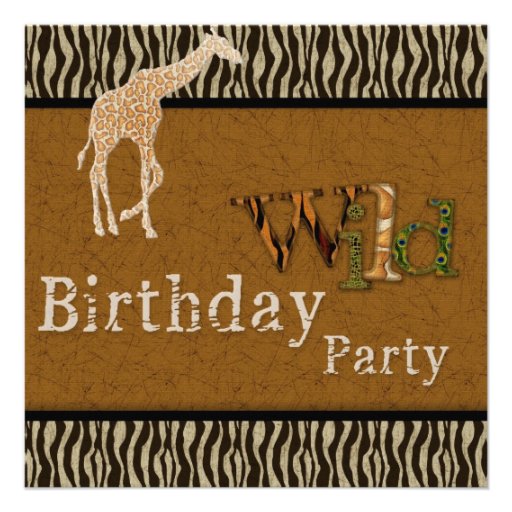 Giraffe Zebra Safari Zoo Birthday Party Invitation