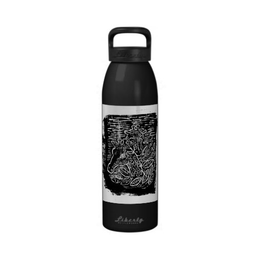 Giraffes and Tree Tops. Black and White Reusable Water Bottle
