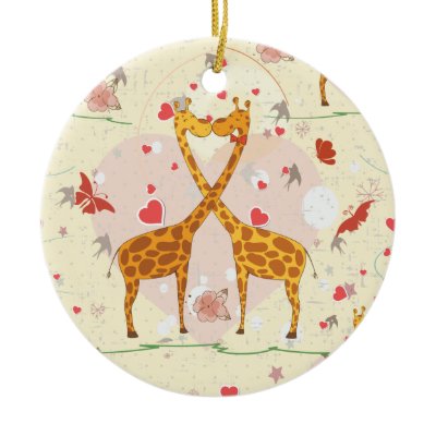 Giraffes in Love Ornaments